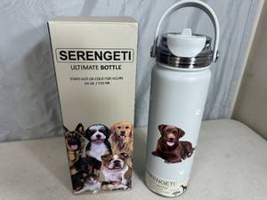 lot 92 image: New Serengeti Vacuum Insulated Stainless Steel Water Bottle - Chocolate Lab Dog