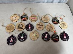 lot 106A image: 17 New Wood Christmas Ornaments