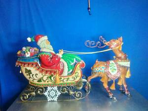 lot 1 image: Beautiful 44 Long x 24 Tall Santa Claus in his Sleigh with a Reindeer.
