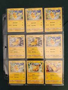 lot 146 image: 9 Pikachu Pokmon Trading Card Game (TCG) cards.