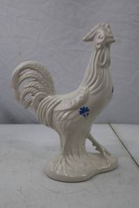lot 2 image: Italian White Ceramic Rooster Figurine with Blue Accents