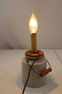 lot 7 image: Ceramic Jar Table Lamp with Wood Handle, 10 in Tall