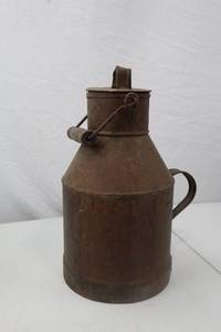 lot 35 image: Antique Rustic Metal Milk Can, 13 Inch