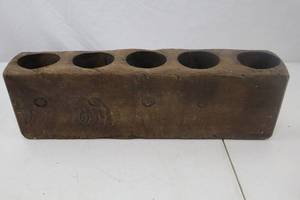lot 43 image: Primitive Wooden Block Mold with Five Holes
