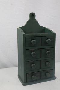 lot 45 image: Green Painted Wood Mini Apothecary Cabinet with Drawers, 16 Tall
