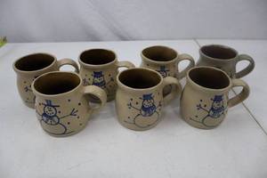lot 49 image: Set of 7 BBP Stoneware Mugs with Snowman Design