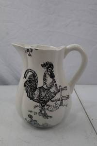 lot 54 image: Ceramic Pitcher with Black Farm Animal Design, 8 Inches Tall