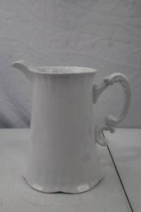 lot 59 image: White Porcelain Water Pitcher, 9 Inch, Ornate Handle
