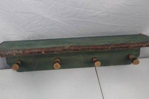lot 62 image: Rustic Green Wood Coat Rack with Branch Shelf & Pegs, 24-Inch