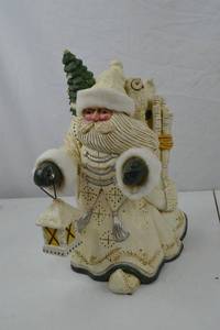 lot 155 image: Christmas Santa Figurine with Lantern, Tree, and Woodland Animals, 13 Inch