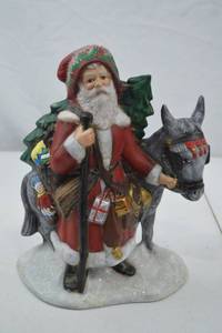 lot 185 image: Christmas Santa with Donkey Figurine, 10 Inch Holiday Decor