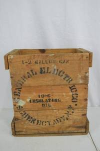 lot 73 image: Early General Electric Insulating Oil Wooden Crate Schenectady NY