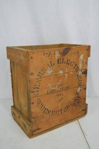 lot 73 image: Early General Electric Insulating Oil Wooden Crate Schenectady NY