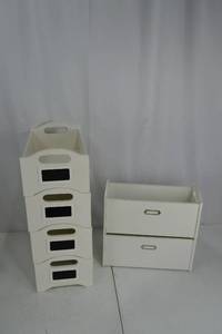 lot 76 image: Set of White Wooden Storage Bins and Stackable Boxes