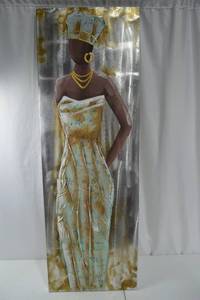 lot 87 image: Mixed Media Metal Wall Art of Woman in Patterned Dress, 48 in Tall