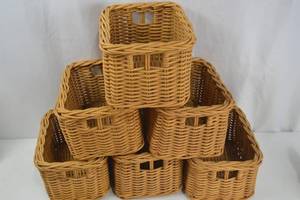 lot 100 image: Set of 6 Natural Wicker Storage Baskets, 10x8x7 Inches
