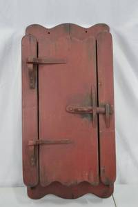 lot 150 image: Primitive Rustic Red Wall Cabinet with Latch