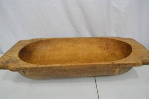 lot 200 image: Large Primitive Hand-Carved Wooden Dough Bowl