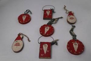 lot 77 image: 7 Wooden Hand-Painted Santa Christmas Ornaments