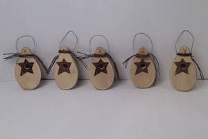 lot 212 image: 5 Midwest Cannon Falls Snowman Christmas Ornaments Wood Metal 5.5 in