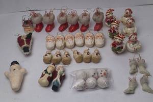 lot 220 image: Assorted Vintage Style Christmas Ornaments - Santa, Snowman, Boots, Stockings
