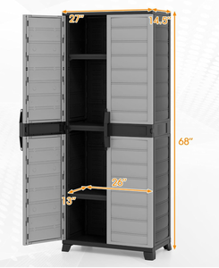 lot 264 image: GOFLAME 2-Door Storage Cabinet, 68 Plastic Tool Organizer with 3 Adjustable Shelves, Detachable Legs & Locking Holes, Multipurpose Shelving Cabinet for Garage, Office, Warehouse (Slightly Used)