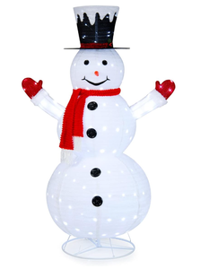 lot 276 image: BestComfort 6FT Lighted Snowman With Top Hat & Red Scarf, Pop-Up Flannel With 200 LED Lights, Collapsible Light Up, Indoor Outdoor Xmas Eve Night Decor for Home, Lawn & Backyard, White