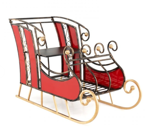lot 279 image: Costway 3 FT Christmas Metal Sleigh Decoration Santa Sleigh with 2-Tier Storage Shelf