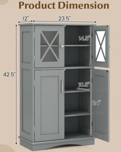 lot 296 image: Costway 4 Doors Freeestanding Bathroom Floor Cabinet with Adjustable Shelves-Gray 23.5 x 12 x 42.5