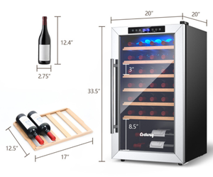 lot 1 image: Costway 20 Inch Wine Refrigerator for 33 Bottles and Tempered Glass Door