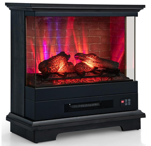 lot 7 image: ORALNER 27 Electric Fireplace with Mantel, 3-Sided Glass View, Wooden Surround Firebox, Freestanding Fireplace Heater w 7 Flame Colors, Remote & 6H Timer, Overheat Protection, 1400W (Black)
