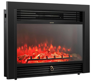 lot 19 image: COSTWAY Electric Fireplace Inserts 28.5-inch Wide, 750W1500W Wall Recessed and Freestanding Fireplace with 3 Flame Colors, 5 Brightness Settings, 8H Timer, Remote Control, Heater for Indoor Use (Minor Transit Damage. Missing Hardware)