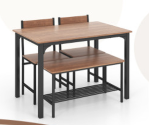 lot 28 image: Costway 4 Pieces Rustic Dining Table Set with 2 Chairs and Bench Table 43 x 27.5 x 30