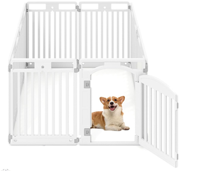 lot 30 image: Giantex 8 Panel Dog Playpen, 32 Tall Plastic Pet Fence with Lockable Door, Indoor Outdoor Portable Dog Exercise Pen for Medium Dogs, Configurable into Square, Rectangle or House-Shaped Layout
