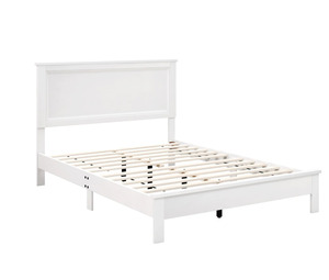 lot 37 image: Costway Full Size Platform Slat Bed Frame with High Headboard, White