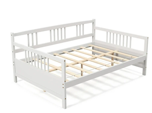lot 42 image: Costway Full Size Daybed Frame Solid Wood Sofa Bed for Living Room Bedroom White
