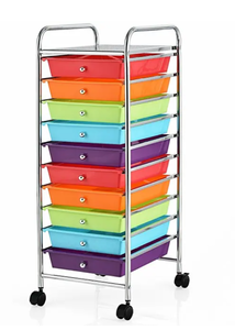 lot 203 image: Costway 10 Drawer Rolling Storage Cart Organizer - 13 x 15 x 34(W x D x H)