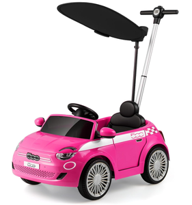 lot 208 image: INFANS Licensed Fiat 500 Ride on Push Car by INFANS, 3 in 1 Baby Stroller Sliding Walking Car with Retractable Footrest, Parent Control Handle, Horn, Foot-to-Floor Toys for Kids Toddlers 18 Month (Pink) (USED, Maybe Missing Hardware)