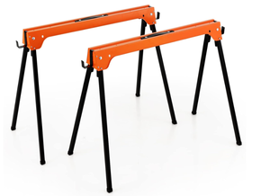 lot 210 image: GOFLAME 2-Pack Folding Sawhorses, 2644 Lbs Portable Metal Saw Horses with Convenient Handle & Detachable 2 x 4 Support Arms, Large Weight Capacity, No Assembly Required