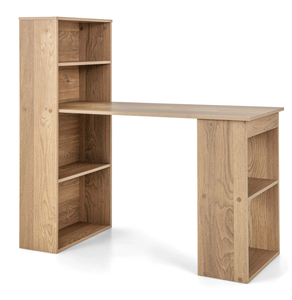 lot 409 image: Costway Computer Desk Writing Workstation Office 6-Tier Storage Shelves Natural 48 x 22 x 48 (Attempted To Assemble. Maybe Missing Hardware)