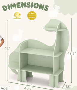 lot 413 image: Costzon Dinosaur Kids Bookshelf, 3-Tier Wooden Childrens Bookcase, Toy Storage Organizer, Montessori Book Shelf for Preschool, Kids Room, Playroom, Nursery, Kindergarten, Green