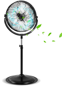 lot 415 image: COSTWAY 20 High Velocity Industrial Pedestal Fan, Heavy-duty Commercial Standing Fan with 3 Speeds, 360° Rotation, Adjustable Height for Garage, Warehouse, Workshop, Greenhouse, Home