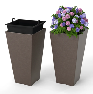lot 423 image: Costway Costway Brown Durable Plant Pots with Inner Pot and Drainage Holes HZ10369BN-2  29.5 x 29.5 x 57 cm