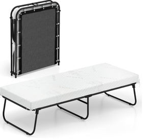 lot 424 image: Giantex Folding Bed with Mattress, 75 x 31 Rollaway Guest Bed with Memory Foam & Heavy-Duty Metal Frame, Space-Saving Fold up Beds, Cot Size Portable Roll Away Beds for Adults (USED)
