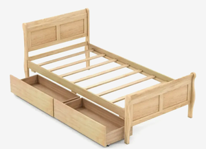 lot 431 image: Costway Twin Size Sleigh Bed with 2 Storage Drawers Wood Platform Bed Frame