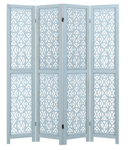 lot 438 image: Costway 4 Panel Wooden Room Divider with Carved Cutout Pattern and Solid Wood Frame 56 x 65 x 0.8 (Transit Damage)