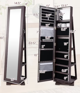 lot 439 image: Slickblue P2 MDF 2-in-1 - 360 Degree Rotating Jewelry Armoire with Lock Full Length Mirror Multiple Storage Compartments 15L x 15W x 63H Bedroom or Dressing Room  (Transit Damage, See Photos)