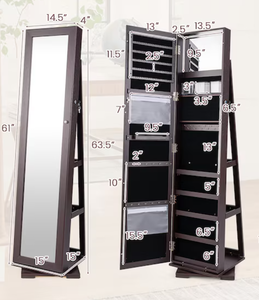 lot 441 image: Slickblue P2 MDF 2-in-1 - 360 Degree Rotating Jewelry Armoire with Lock Full Length Mirror Multiple Storage Compartments 15L x 15W x 63H Bedroom or Dressing Room (Transit Damage See Photos. Maybe Missing Hardware.)