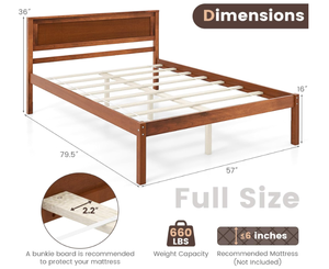 lot 442 image: KOMFOTT Full Size Wood Platform Bed Frame with Headboard, Solid Wood Bed Frame with Slat Support, 7-Leg Support, Under Bed Storage, No Box Spring Needed (Maybe Missing Hardware)