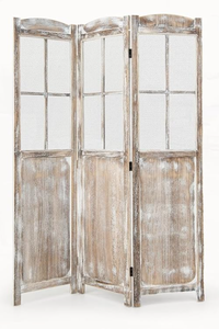 lot 443 image: GOFLAME 3-Panel Folding Room Divider, 6FT Paulownia Wood Privacy Screen with Mesh Window, Natural Rustic Freestanding Wall Divider Partition for Room Separation, No Assembly Required 54W x 70H
